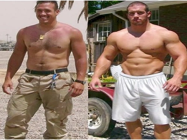 Image Comparison Of A Shirtless Man, Showcasing His Physique Before And After Using Anadrol Supplements.
