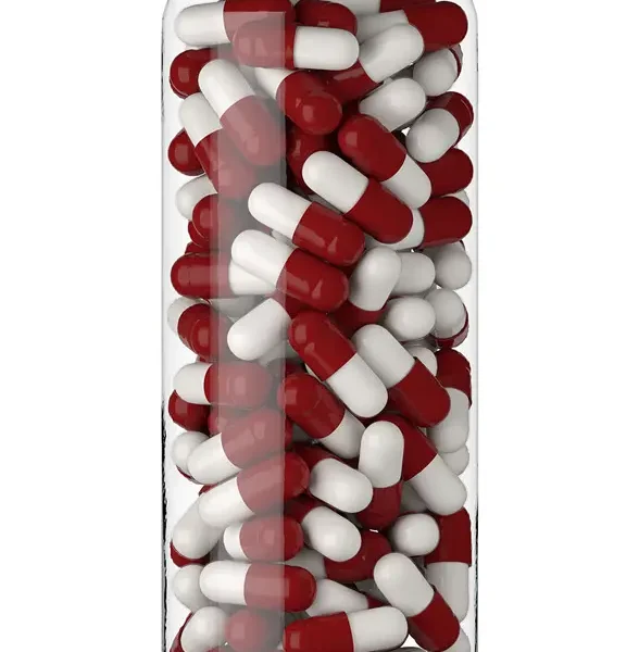 A Clear Jar Filled With Red And White Pills Labeled As Anadrol (Oxymetholone), Representing A Specific Type Of Medication.