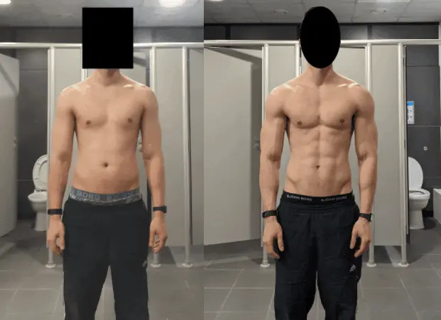 A Side-By-Side Comparison Of Two Male Figures Showing Physical Transformation, With The Left Image Displaying A Less Defined Physique And The Right Image Exhibiting A More Muscular And Toned Body, Emphasizing The Effects Of Ostarine Vs Rad 140 For Cutting.