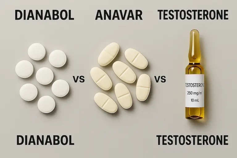 Dianabol Tablets Vs Anavar Pills Vs Testosterone Ampoule - No Brand Visual Comparison.