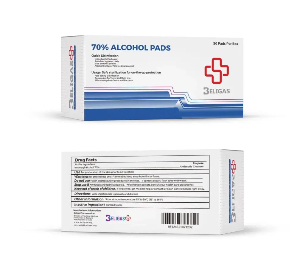 Beligas 70% Alcohol Pads 50 Pads Per Box